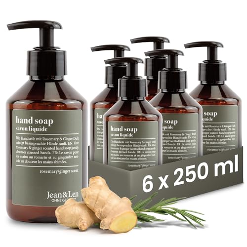 handseife jean & len rosmarin ingwer, 6x250 ml & 500 ml nachfüllpack