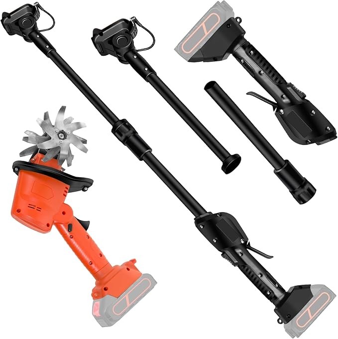 Akku Gartenhacke Tiller Kultivator 4 Stahlklingen Teleskopgriff 10 cm, kompatibel mit Makita 21V