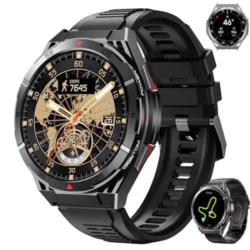 LEMFO gps smartwatch herren mit 1.43'' amoled display, 150+ sportmodi, fitnessuhr schwarz