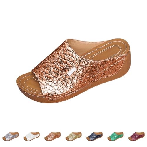 Orthopädische Schuhe Damen Leder Sandalen Bogenstütze Keilabsatz Outdoor Slipper