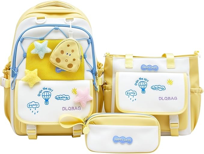 amythe schulrucksack mädchen 3-teilig für 3-7 klasse mit umhängetasche und federmäppchen, casual-gelb