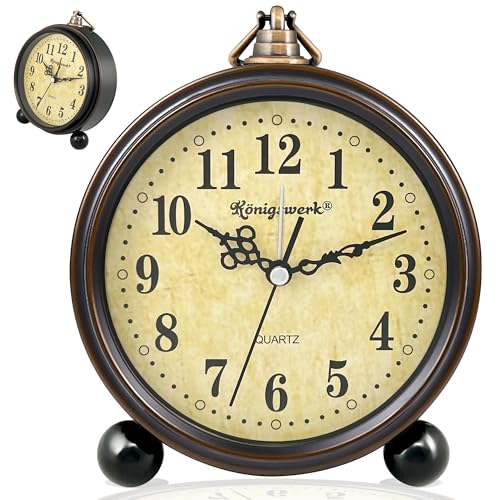 Vintage Analog Wecker 5,25 Zoll Batteriebetrieben Non Ticking für Schlafzimmer Bürotisch