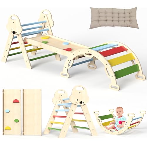 montessori klettergerüst 7-in-1 mit rutsche, bogen & matte für kinder 1-3 jahre