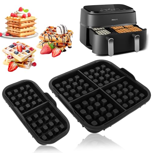 qoubnic waffeleinsatz 2 Stück für phili airfryer dual basket 3000, silikon zubehör 9L