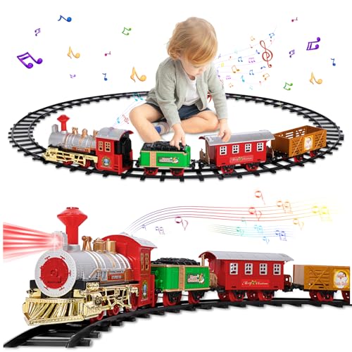 elektrische zug set für kleinkinder, weihnachtszug mit sound und lichtern, 3 autos, 8 schienen