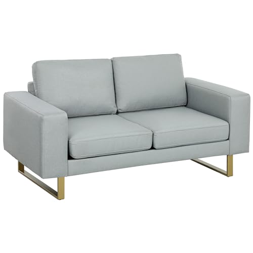 2-sitzer sofa hellgrau mit kissen, armlehne, stoff, leinenoptik - HOMCOM 145 x 82 x 78 cm
