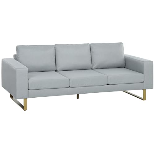 HOMCOM 3 Sitzer sofa hellgrau stoffsofa mit kissen armlehnen leinenoptik 200 x 82 x 78 cm