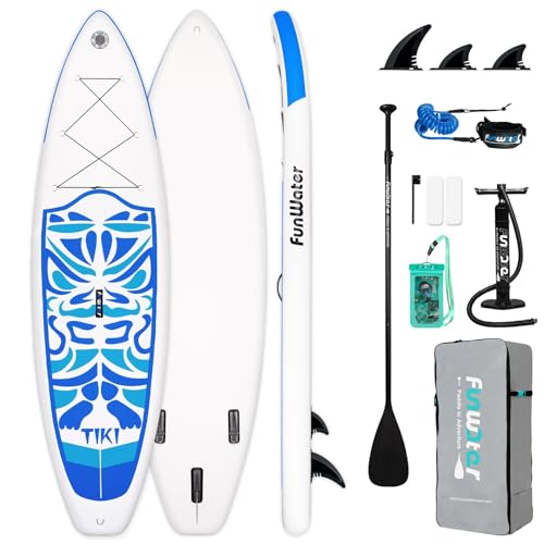 funwater aufblasbares stand up paddle board 10'6" mit zubehör für alle könnensstufen blau