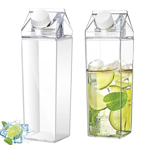milchkarton wasserflasche 1000 ml yudobliss 2 Stück quadratische flasche transparent wiederverwendbar