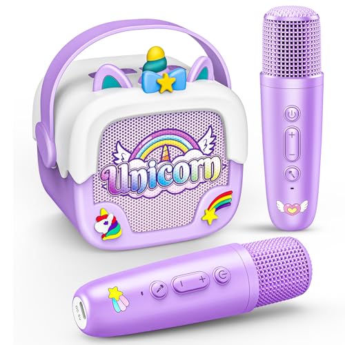 Dislocati einhorn karaoke maschine, 2 bluetooth mikrofone für mädchen 3-12 jahre