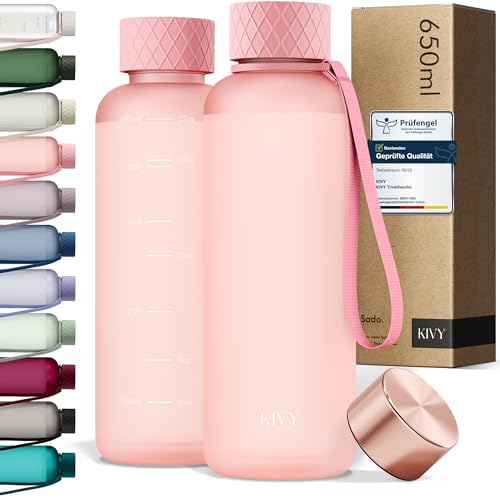 kivy trinkflasche 650ml auslaufsicher, spülmaschinenfest, pink, für kinder und erwachsene
