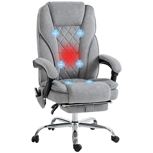 vinsetto bürostuhl mit vibrationsmassage, ergonomisch, heizung, höhenverstellbar, grau