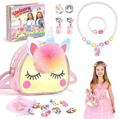 Hapikids einhorn spielzeug mädchen 2-6 jahre, schmuckset, handtasche, geburtstagsgeschenk