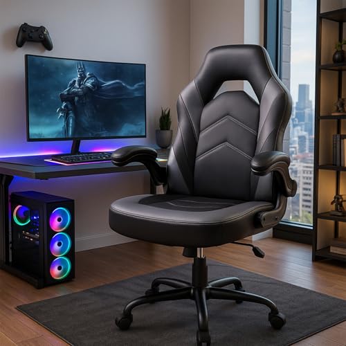 gaming stuhl dumos, ergonomischer drehbarer sessel aus pu-leder, schwarz-grau