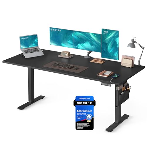 Höhenverstellbarer Schreibtisch SONGMICS elektrisch 180x80 cm mit USB-C, schwarz