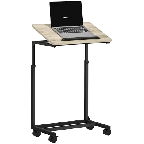 beistelltisch höhenverstellbar c-form mit rollen, HOMCOM sofatisch 55 x 36 cm, weiß
