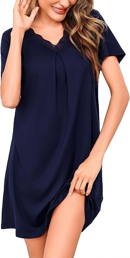 litherday nachthemd damen baumwolle kurzarm sleepshirt sommer nachtwäsche weich