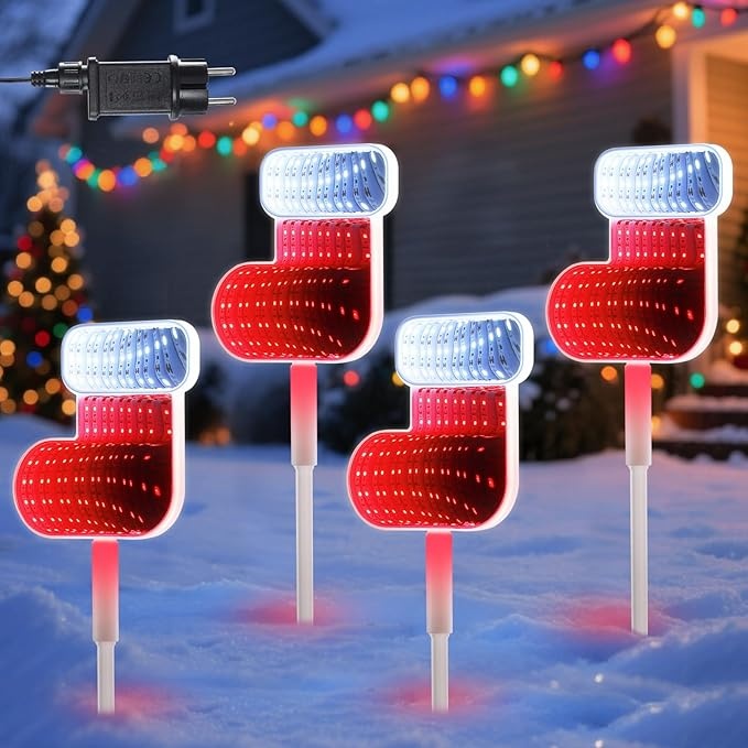 4er Set led gartenstecker weihnachtsbeleuchtung strumpf 3d tunneleffekt für draußen