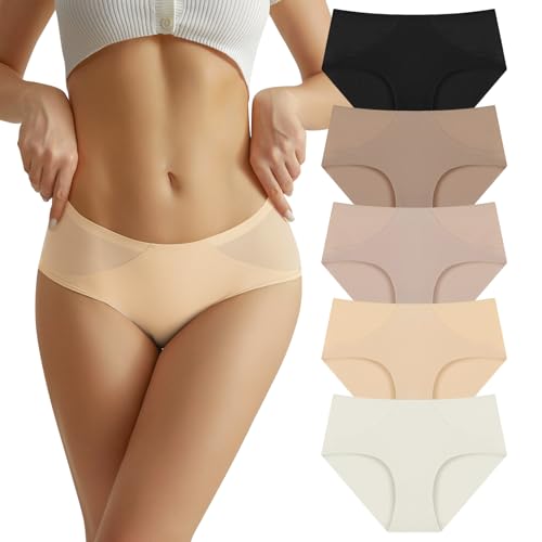 Nahtlose Damenunterwäsche, Unsichtbare Slips niedrig, Elastisch Atmungsaktiv 5er Pack