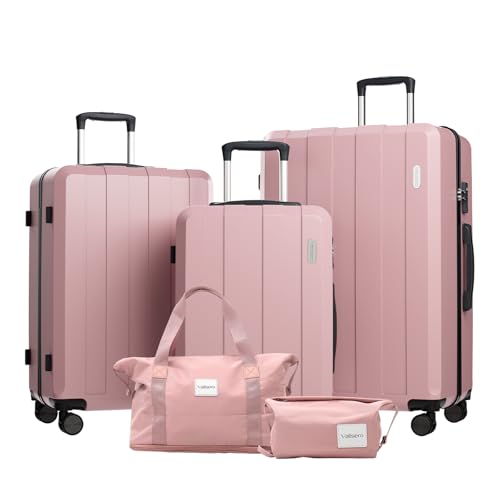 Vallsero Koffer set 5tlg mit trolleys und zubehör, abs, tsa-schloss, rosgold