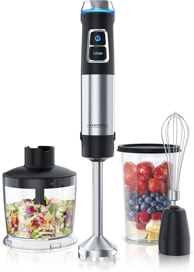 Stabmixer Edelstahl 1200 Watt Set, Pürierstab, 4-flügeliges Messer, 800 ml Messbecher