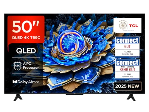 tcl 50t69c 50 zoll qled 4k hdr smart tv mit dolby vision und atmos, google assistant