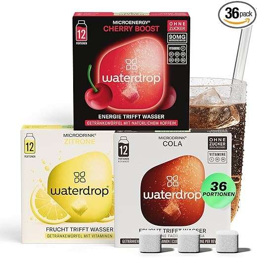 waterdrop Soda Set - 36 zuckerfreie Drops mit Cola, Kirsch & Zitrone