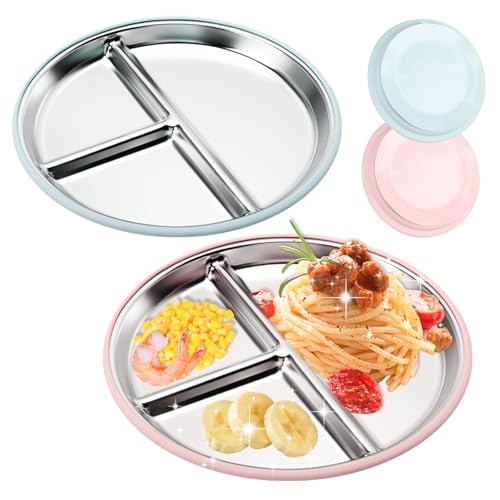 auvstar babyteller saugnapf edelstahl unterteilt kinderteller rutschfest rosa