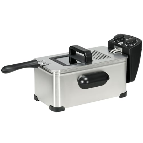 HOMCOM fritteuse 3L mit thermostat, 2000W, edelstahl, 60-minuten-timer, überhitzungsschutz