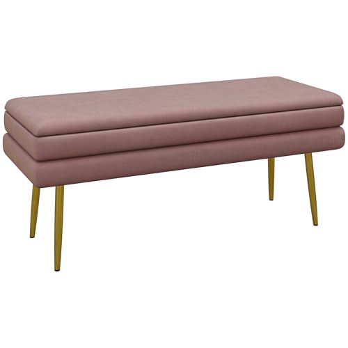 HOMCOM sitzbank mit stauraum, polsterbank in samtoptik, rosa, 100 x 37,5 x 42 cm