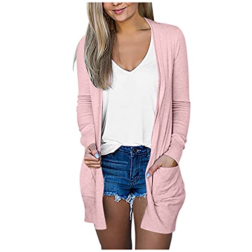 damen strickjacke leicht langschläfer offen front casual herbstjacke mit taschen