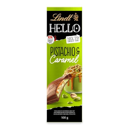 Lindt HELLO Tafel Pistazie & Caramel 100g Vollmilch-Schokolade mit Pistaziencreme