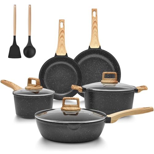 Produktbild: induktions töpfe set 10-teilig granit antihaft aluminium pfannen set für alle herdarten, pfaf-frei