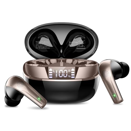bluetooth kopfhörer, wireless 5.4 hifi sound, 47 stunden spielzeit, ip7 wasserdicht, mit led-display für ios/android, schwarz-gold