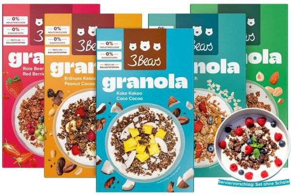 3bears granola set 5er pack mit 5 sorten je 325g für 24,64 statt 29