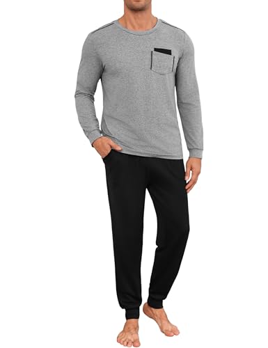 uniexcosm schlafanzug herren lang pyjama set herbst winter grau L