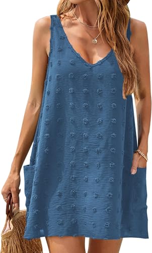 bunsloom damesommerkleid chiffon ärmellos mini strandkleid v-ausschnitt mit taschen