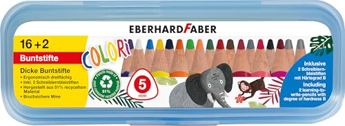 EBERHARD FABER Colori Buntstifte Set 18 Stück dicke Farbstifte + 2 Schreiblernstifte