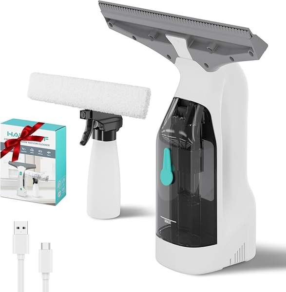 HAUSHOF Akku Fenstersauger Set, Kabelloser Fensterreiniger mit 28 cm Saugdüse