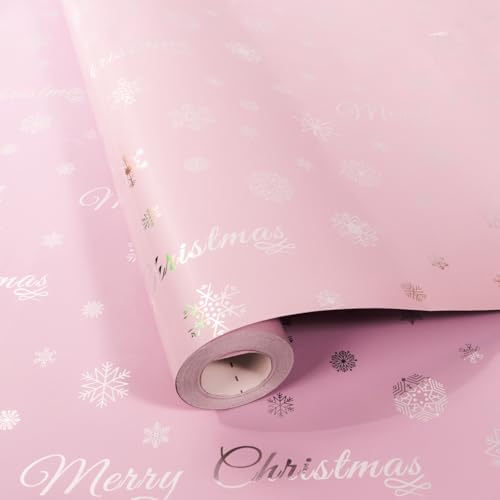 weihnachts wrapping paper roll 43cm x 12m metallic folie schneeflocken weihnachtsbaum rosa