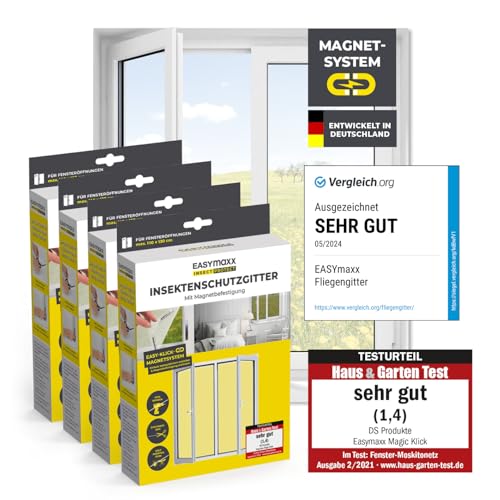easymaxx fliegengitter fenster mit magnetbefestigung, moskitonetz 110 x 130 cm, 4 stück