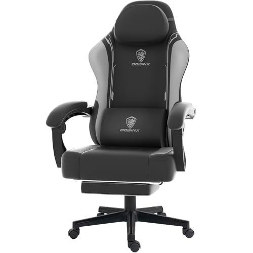 dowinx gaming stuhl ergonomisch, pu-leder, lendenwirbelstütze, grau, bis 150 kg