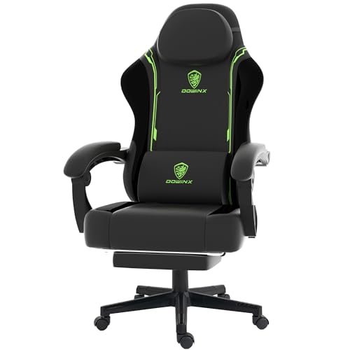 dowinx gaming stuhl ergonomisch, pu-leder, lendenwirbelstütze, grün, bis 150 kg