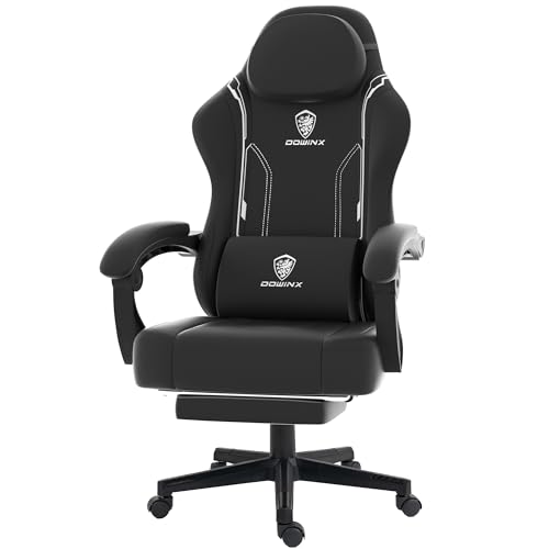 dowinx gaming stuhl ergonomisch, pc-stuhl mit lendenwirbelstütze, bis 150 kg schwarz