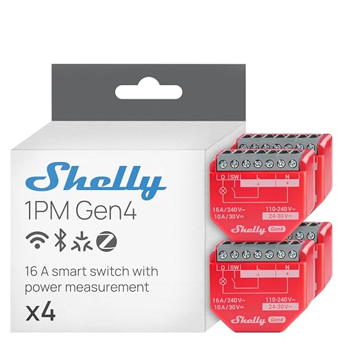 shelly 1pm gen4 wlan smart relay schalter mit strommessung, 16 a, 4er pack
