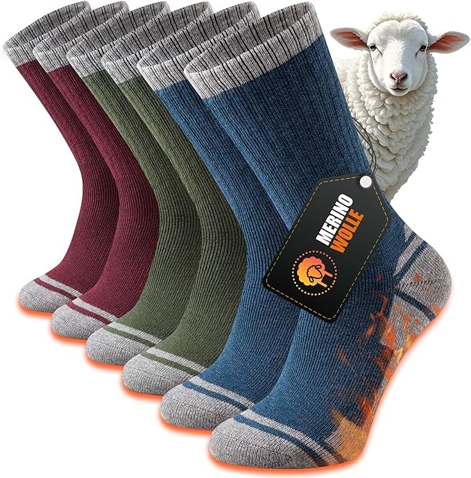 Produktbild: Merino Wandersocken 3 Paar Herren Damen, Dicke warme Outdoor Socken 43-46