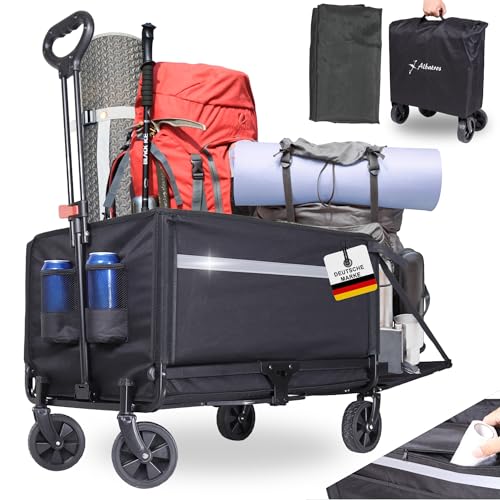 albatros bollerwagen klappbar 120l mit flaschenöffner und getränkehalter, faltbarer handwagen für camping und ausflüge
