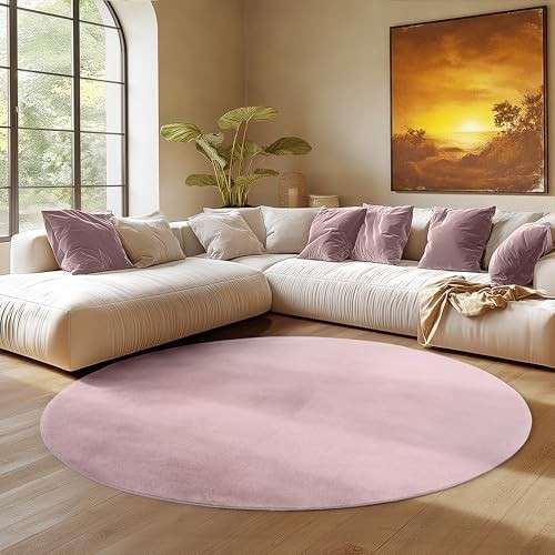 SIMPEX Runder Teppich Rosa 80 cm Kurzflor Waschbar Modern Einfarbig für Wohnzimmer, Kinderzimmer