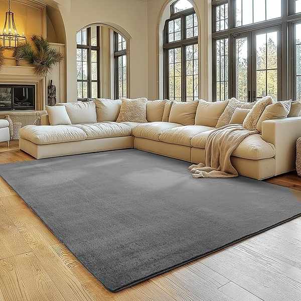 SIMPEX Teppich Grau 240x340 cm kurzflor waschbar weich rutschfest