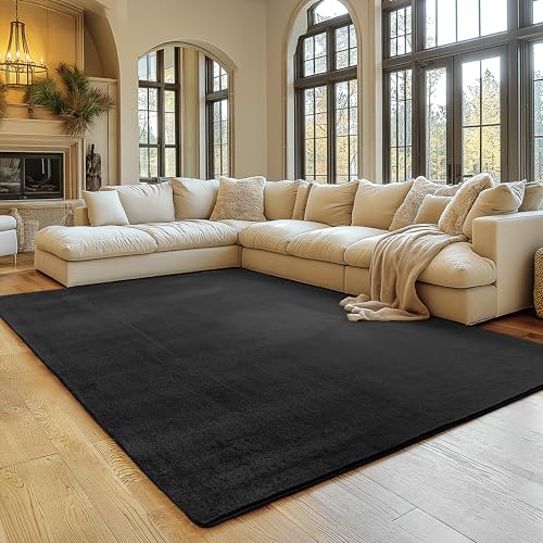simpex kurzflor teppich schwarz 200x280 cm waschbar rutschfest modern einfarbig